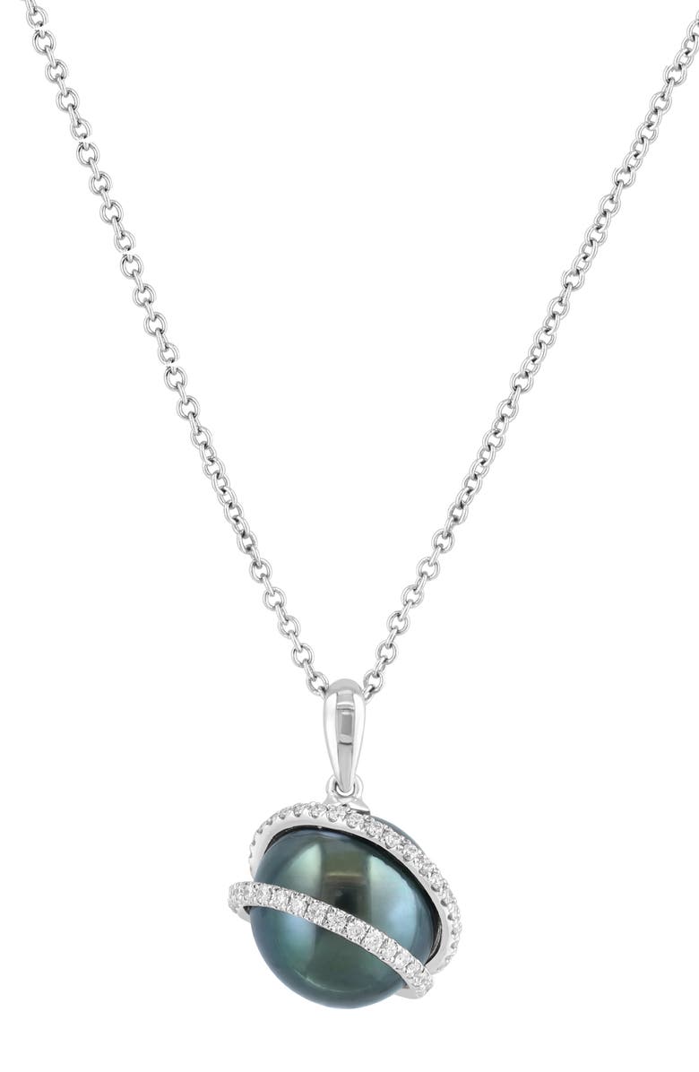 EFFY 14K Gold Diamond & 10mm Tahitian Pearl Pendant Necklace - 0.16ct, Main, color,