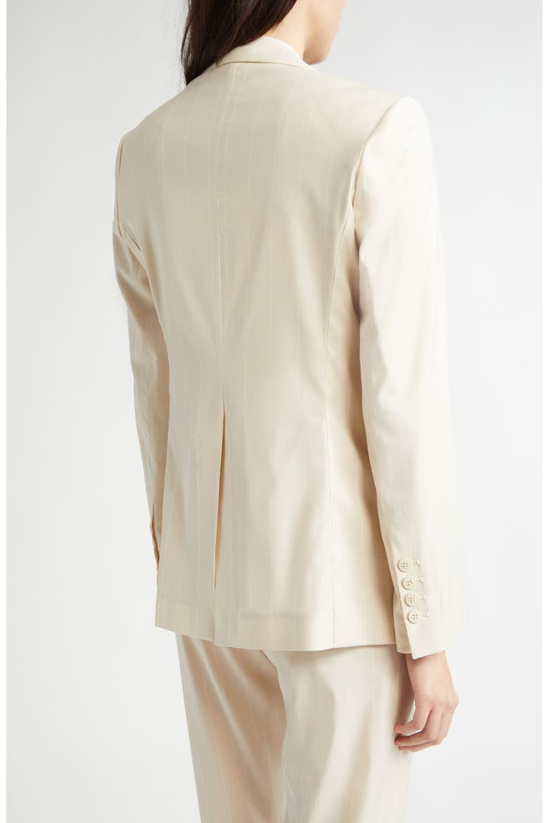 Pinstripe One-Button Stretch Virgin Wool Blend Blazer, Alternate, color, SAND