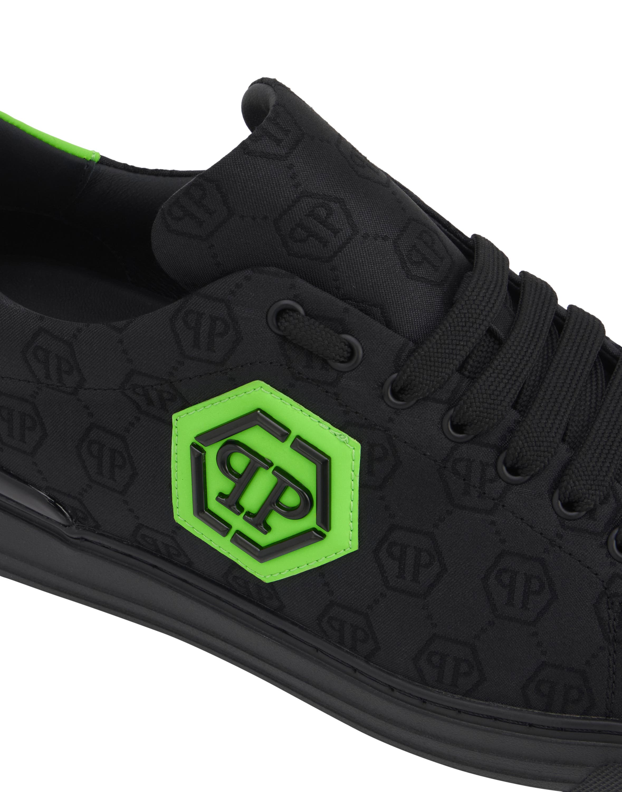 Low-Top Sneakers Jacquard Monogram Men, Alternate, color, black+greenfluo