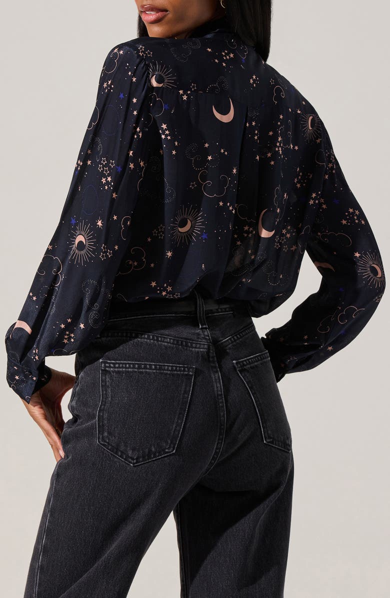 ASTR the Label Mabry Tie Neck Shirt, Alternate, color, Navy Night Print