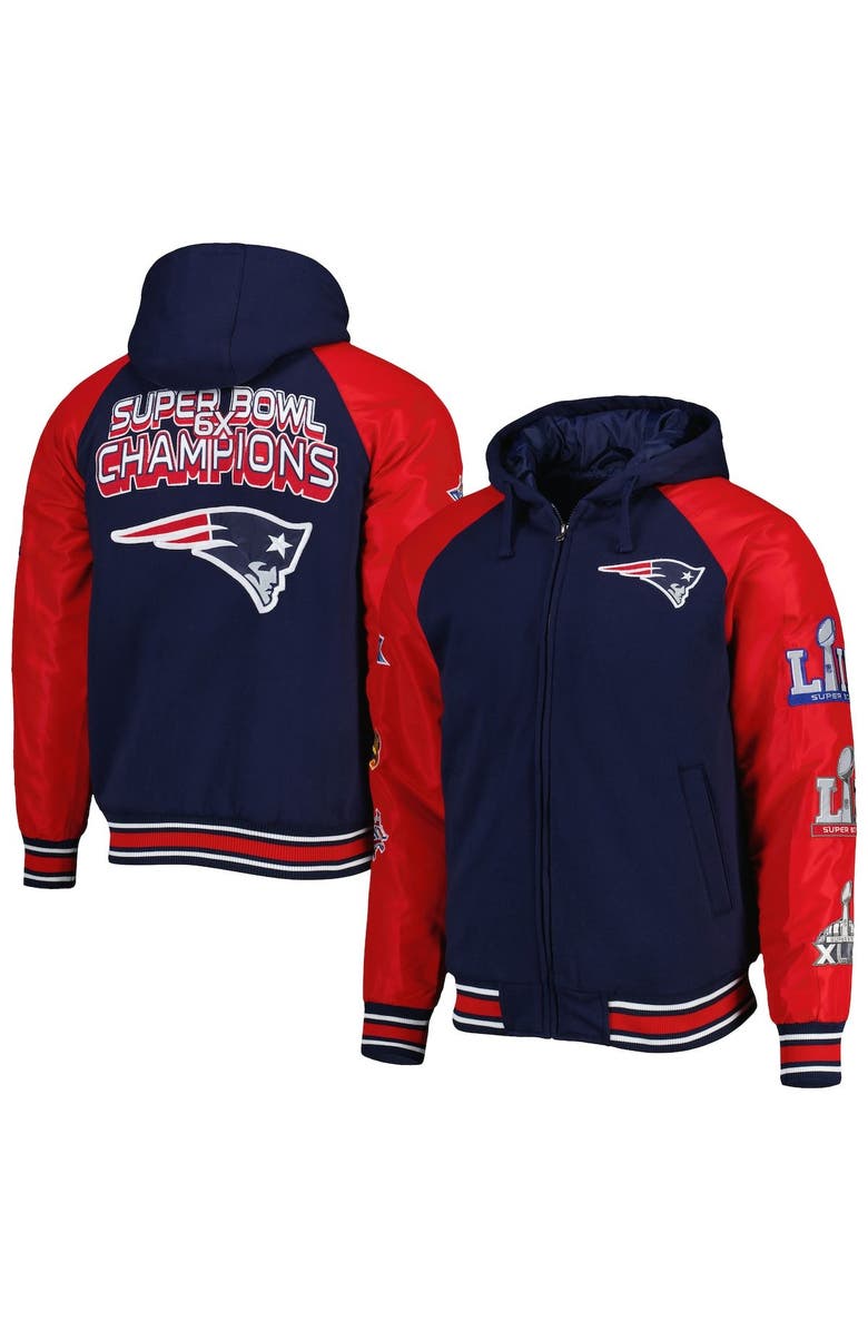 G-III SPORTS BY CARL BANKS Men's G-III Sports by Carl Banks Navy New England Patriots Defender Raglan Full-Zip Hoodie Varsity Jacket, Main, color,