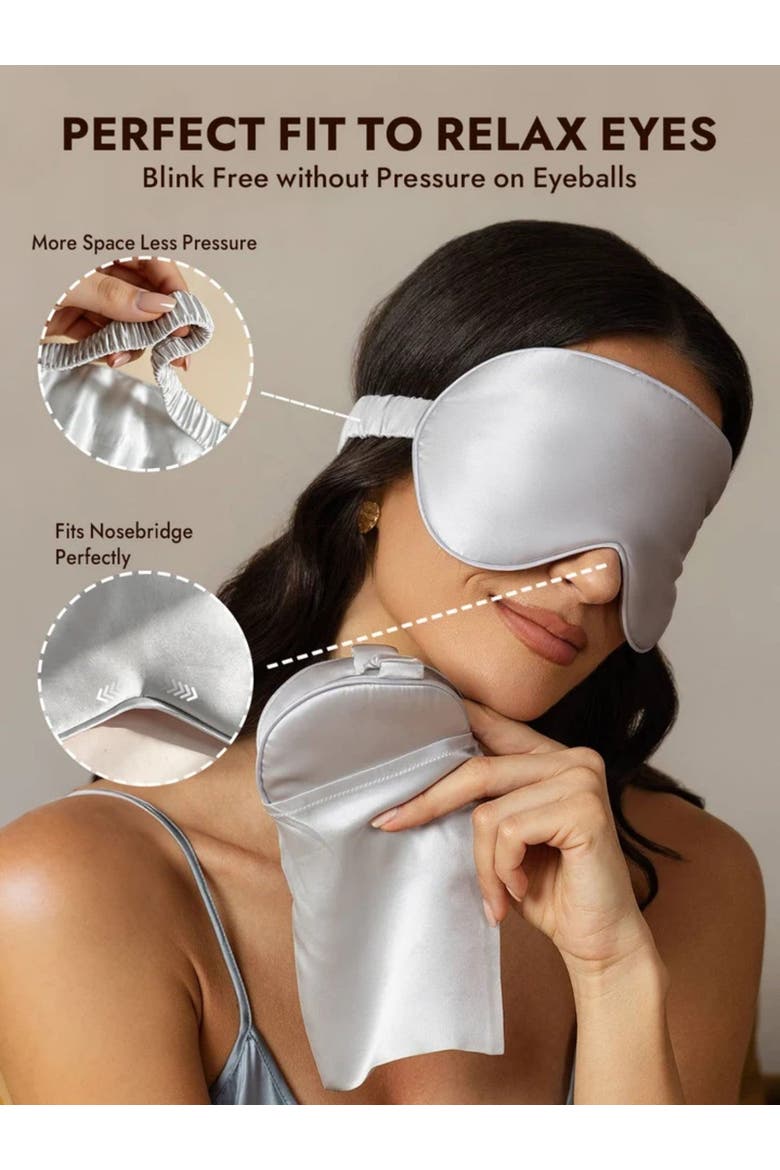 Silk Eye Mask And Envelope Pouch, Alternate, color, Silver
