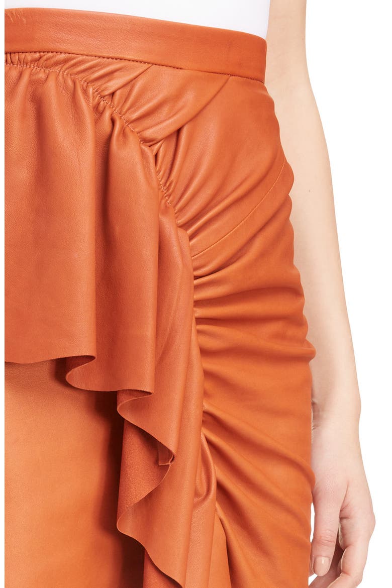 Lea Draped Leather Skirt, Alternate, color, COGNAC