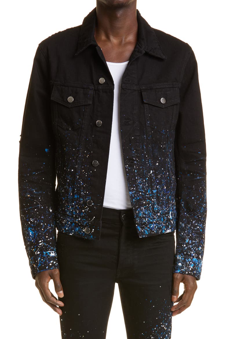 Crystal Painter Denim Trucker Jacket, Main, color, OD BLACK