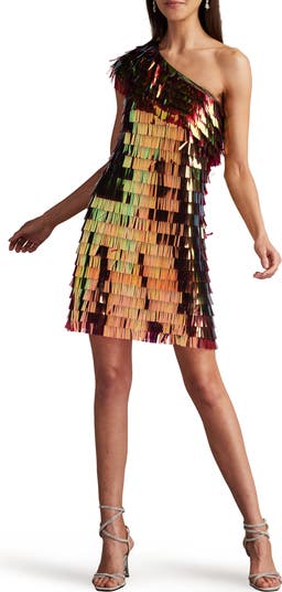 Sequin Fringe One-Shoulder Cocktail Minidress