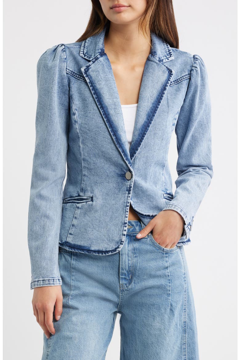 Puff Shoulder Denim Blazer, Alternate, color, INDIGO