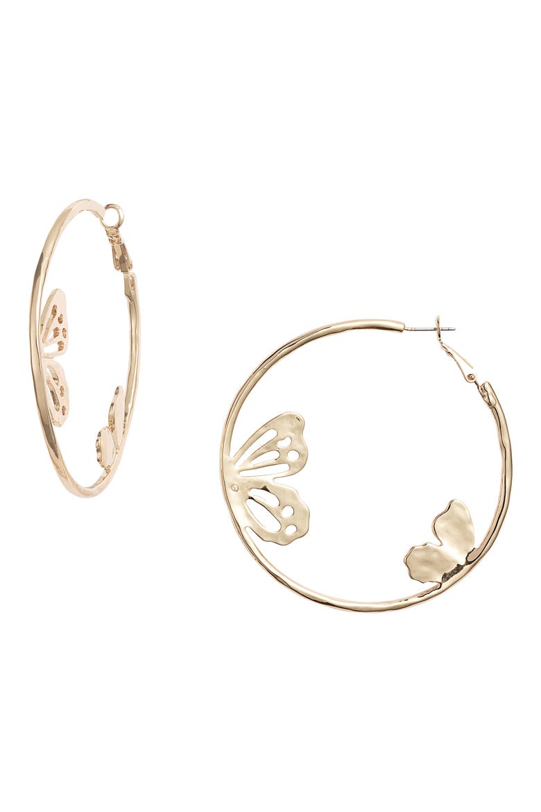 Cristina Martinez Butterfly Hoop Earrings, Main, color, GOLD