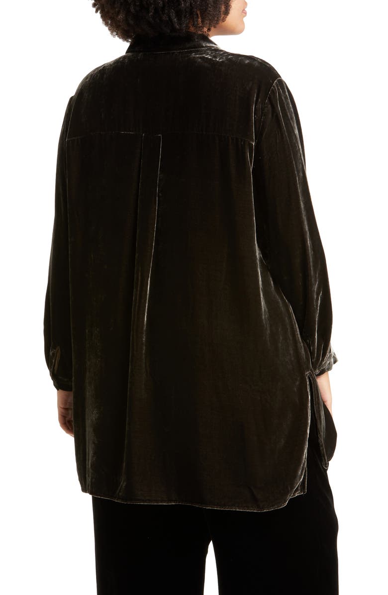 Eileen Fisher Classic Collar Long Velvet Button-Up Shirt, Alternate, color,