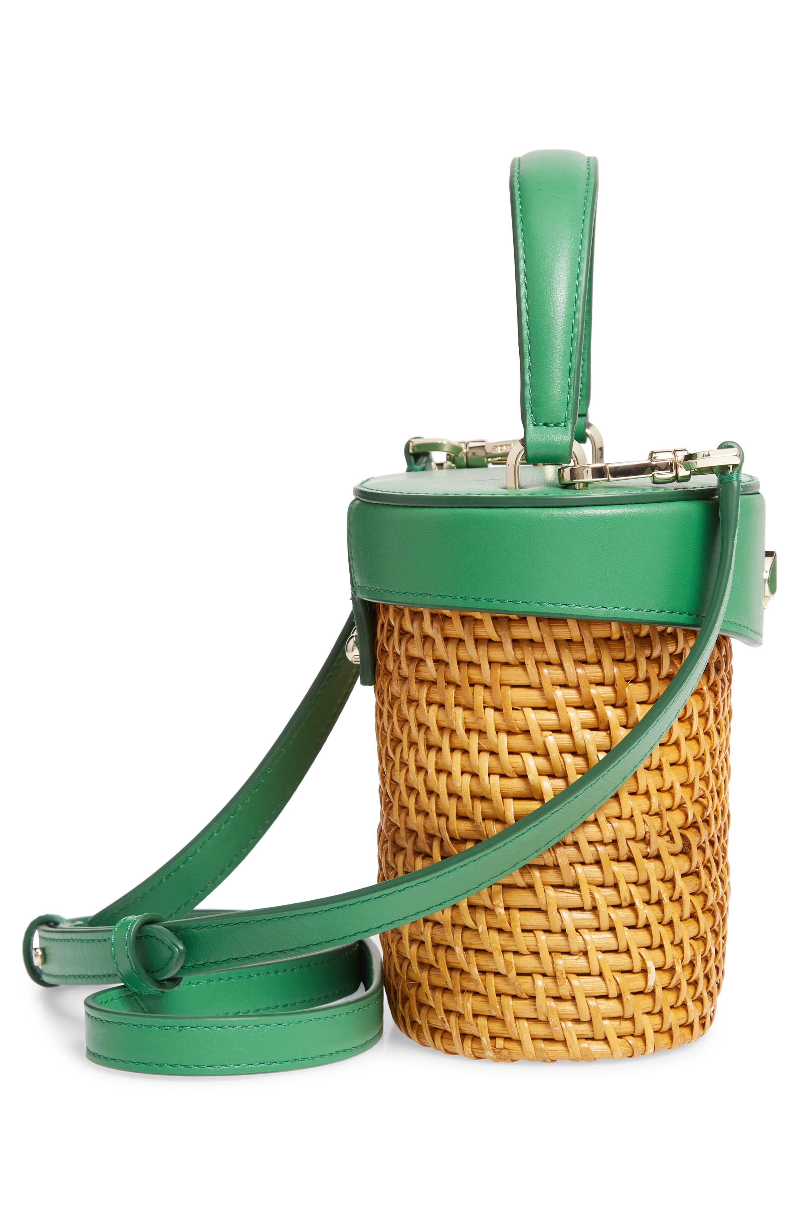 Kate Spade New York mini rose rattan bucket bag, Alternate, color, 