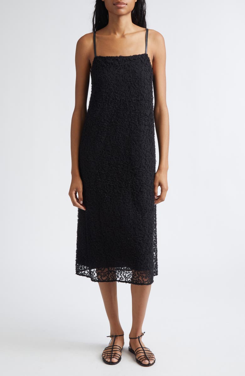 Proenza Schouler Virginie Embroidered Fringe Mesh Slipdress, Main, color, Black