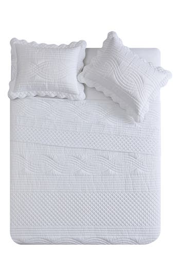 Vcny Home Scallop Microfiber Quilt Set In White