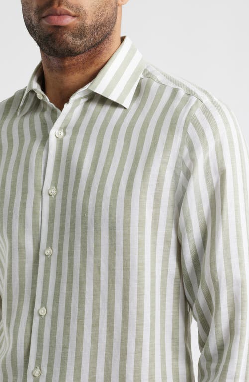 SCOTT BARBER SCOTT BARBER COASTAL REGULAR FIT STRIPE LINEN & LYOCELL BUTTON-UP SHIRT