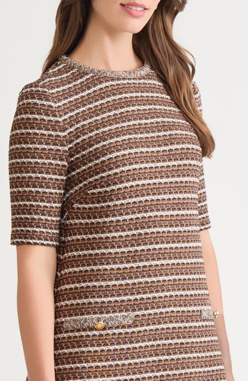 Ming Wang Braid Trim Knit A-line Dress In Brown
