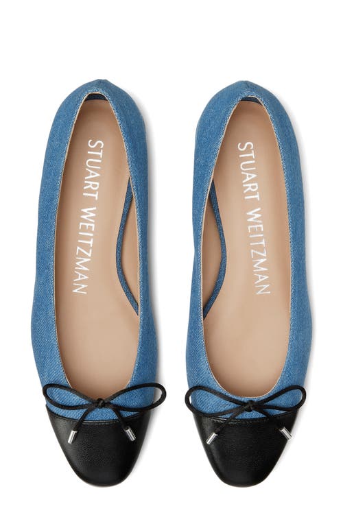 Stuart Weitzman Sleek Denim Bow Ballerina Flats In Washed/black