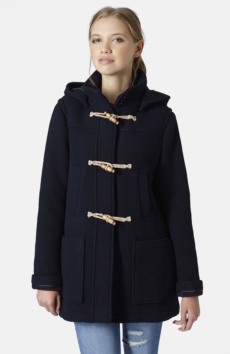 Topshop Hooded Duffle Coat, Main, color, 