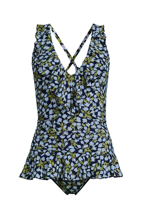 Lands' End Ruffle Plunge Skirted High Leg One Piece In Multi