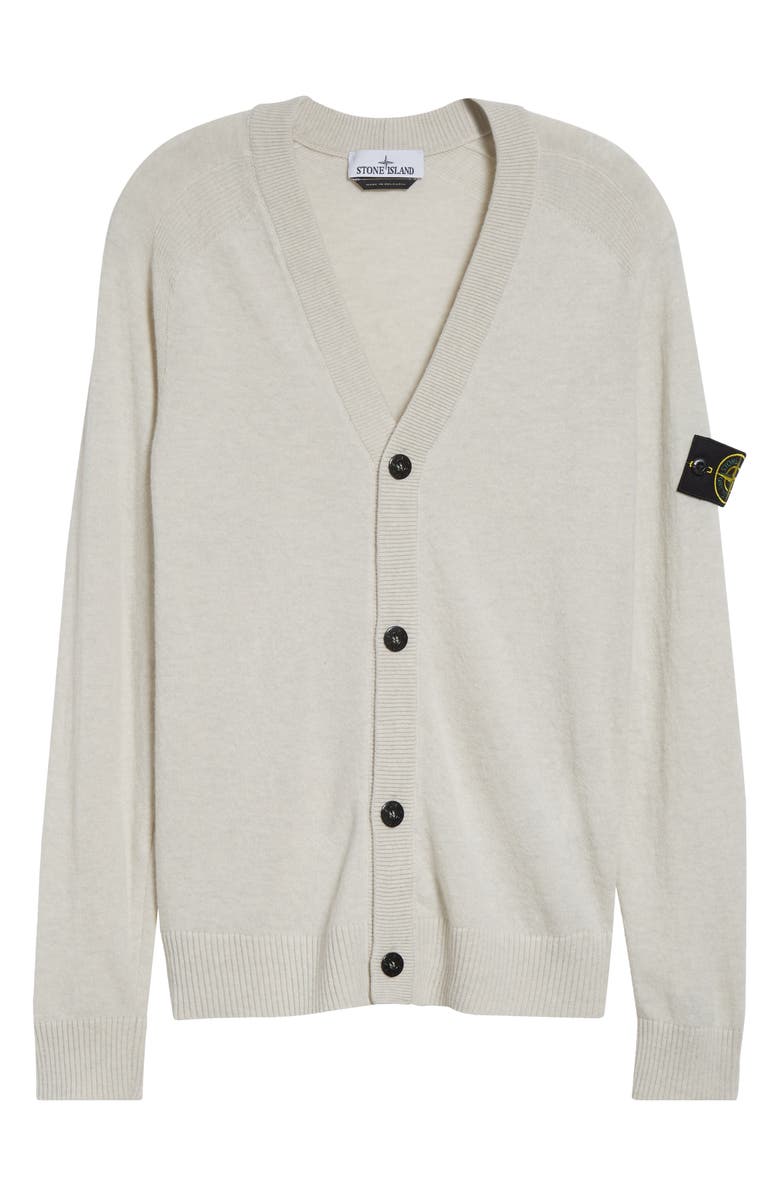 Stone Island Compass Logo Patch Virgin Wool Cardigan, Alternate, color, V0m93 Ivory Melange