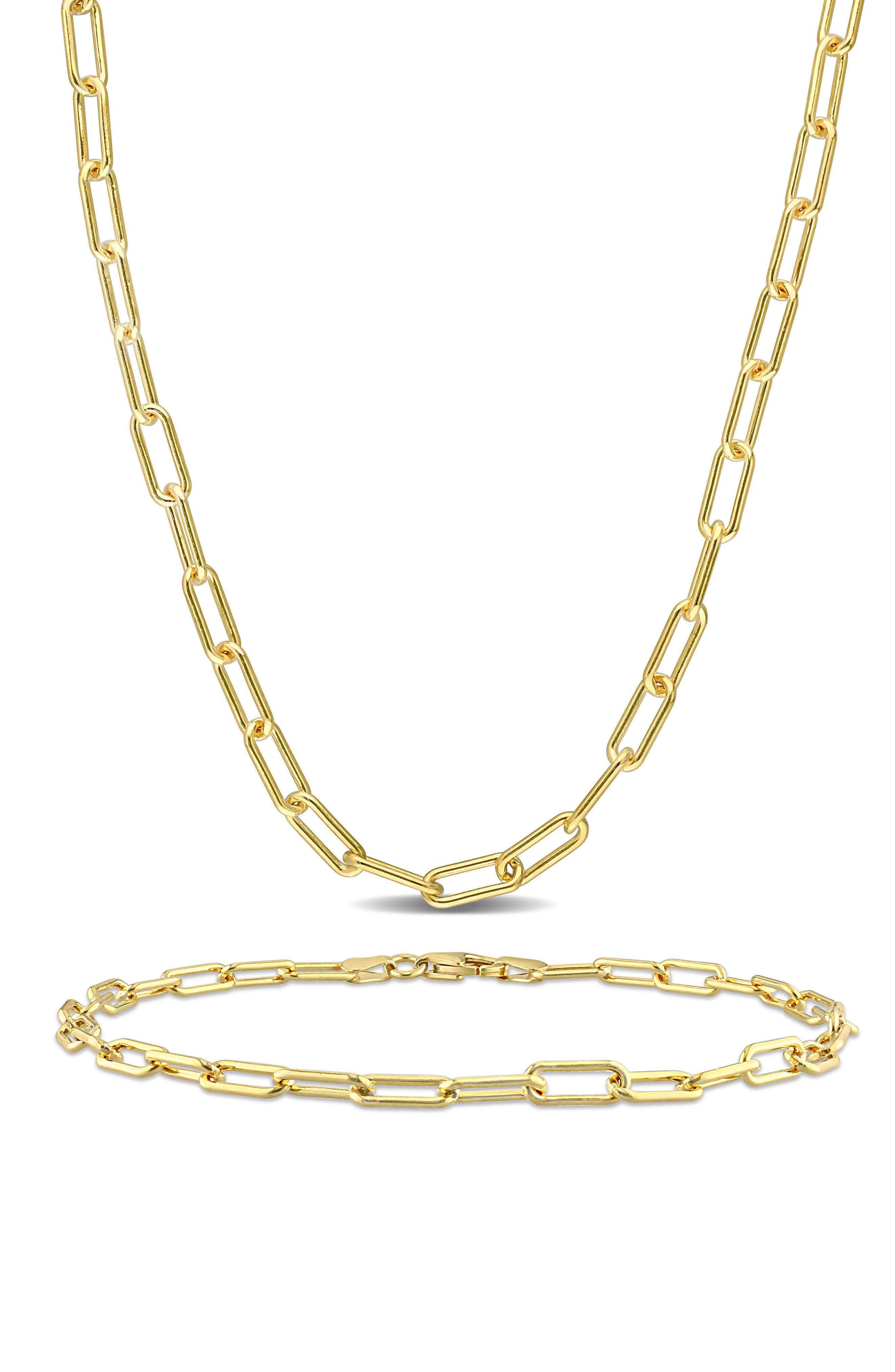 DELMAR Paper Clip Oval Link Chain Necklace & Bracelet Set, 3.5mm