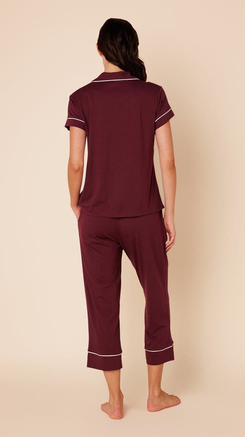 The Cat's Pajamas Pima Knit Cropped Pajama Set In Brown