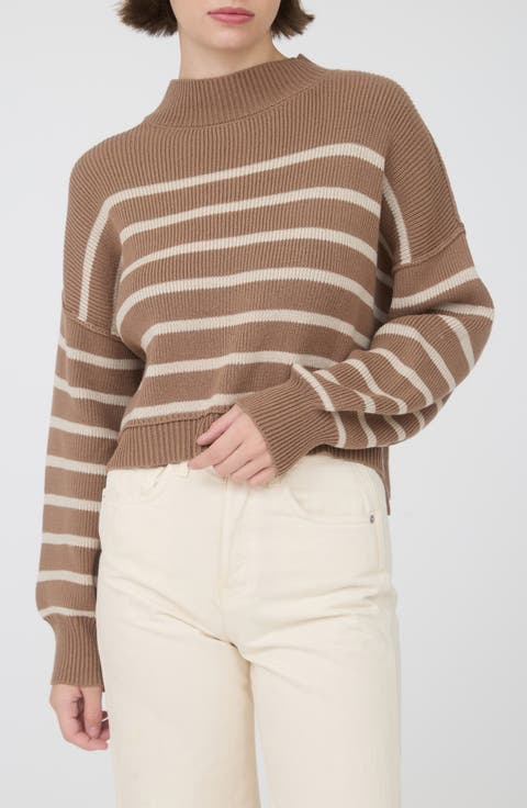 Stripe Mock Neck Crop Sweater