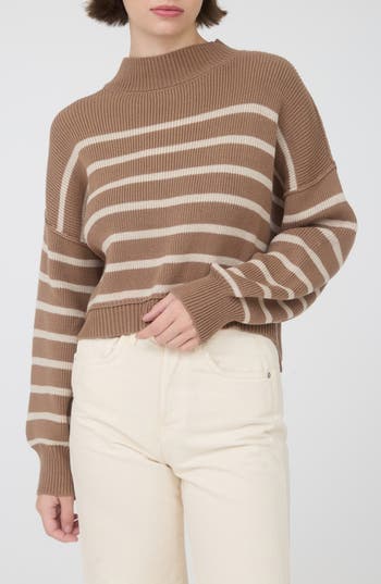 Blu Pepper Stripe Mock Neck Crop Sweater In Brown