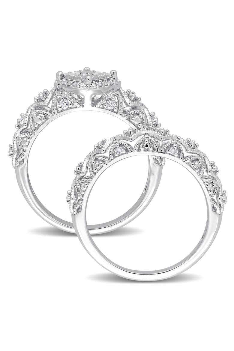 Diamond Vintage Halo Bridal Ring Set, Alternate, color, Sterling Silver