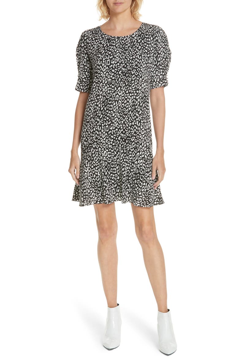 Angeni Leopard Print Puff Sleeve Dress, Main, color, CAVIAR