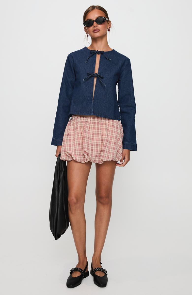 Princess Polly Never Alone Tie Front Cotton Denim Jacket, Alternate, color, Denim