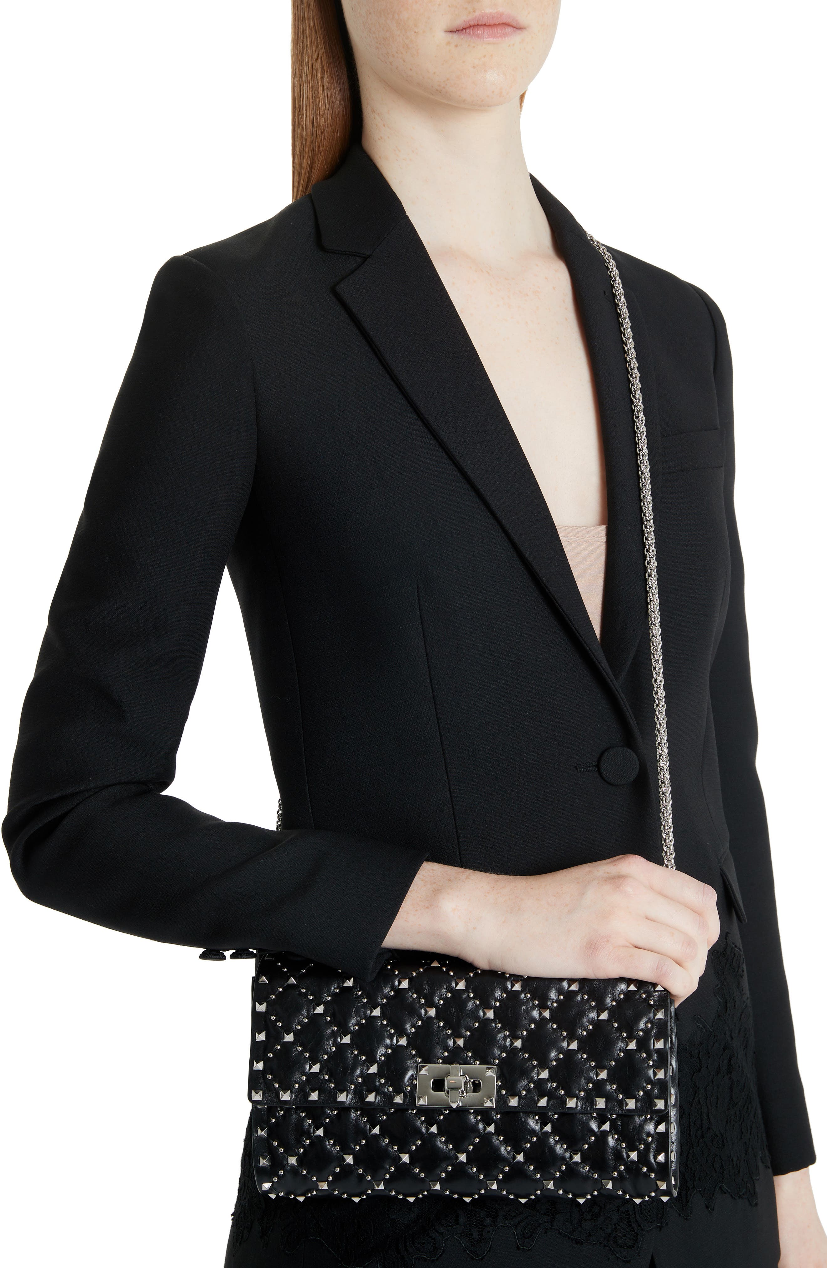 Valentino Garavani Spike It Leather Shoulder Bag, Alternate, color, 