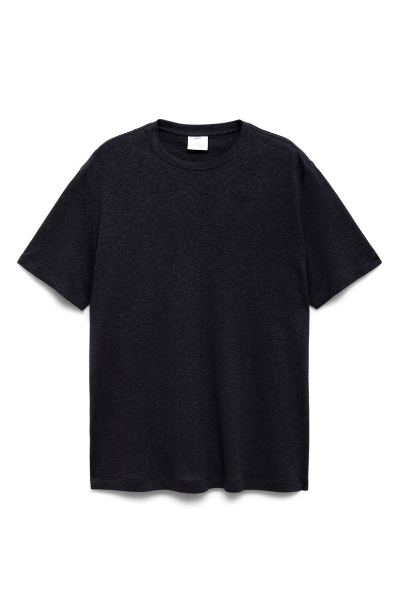 MANGO Slim Fit Linen Blend T-Shirt, Alternate, color, Navy