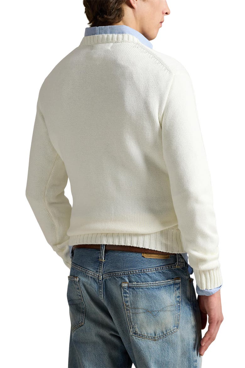 Intarsia Flag Cotton Crewneck Sweater, Alternate, color, WHITE