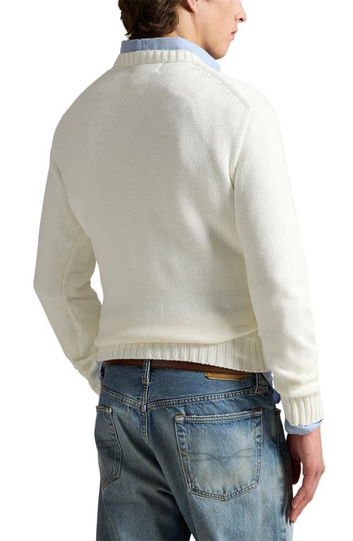 Polo Ralph Lauren Intarsia Flag Cotton Crewneck Sweater In White