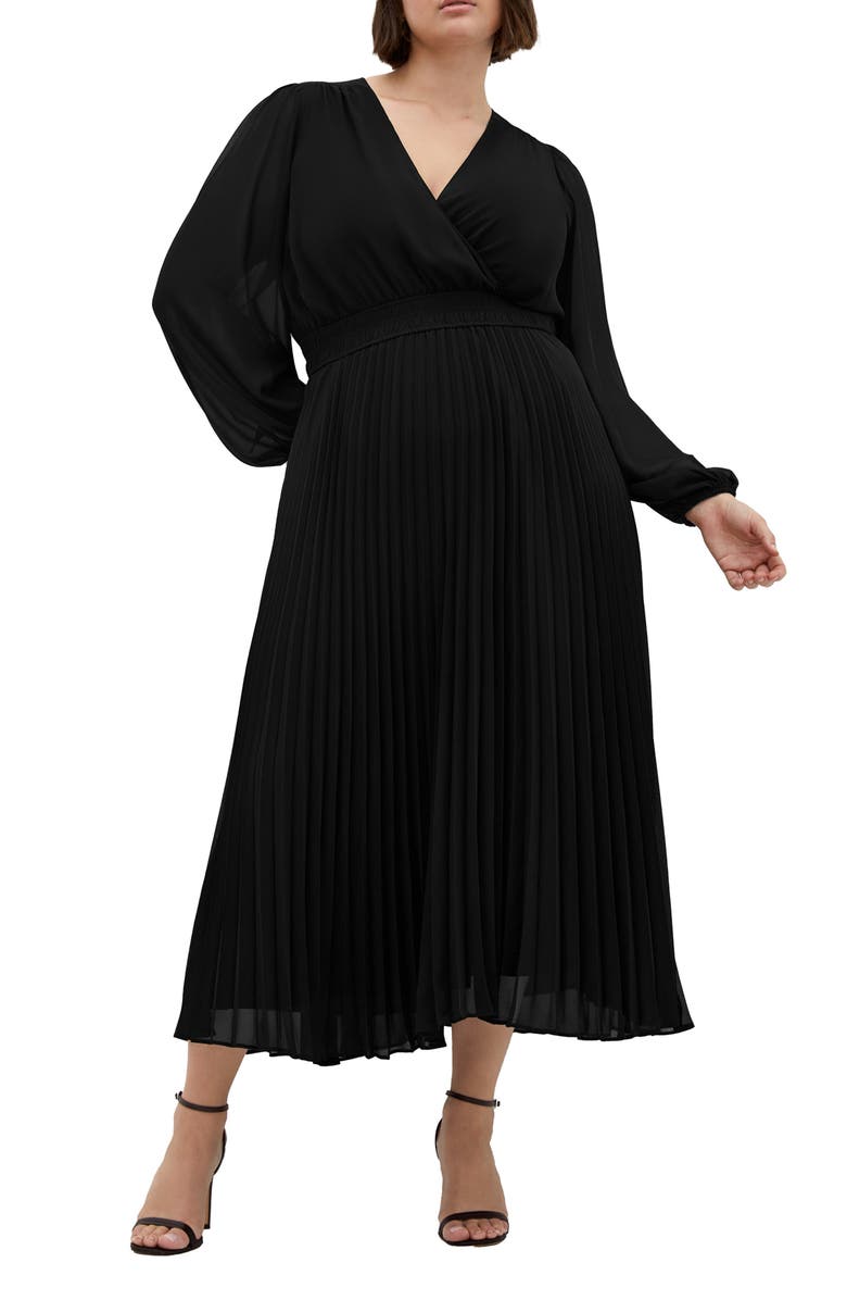 City Chic Sheer Finley Long Sleeve Chiffon Dress, Main, color,