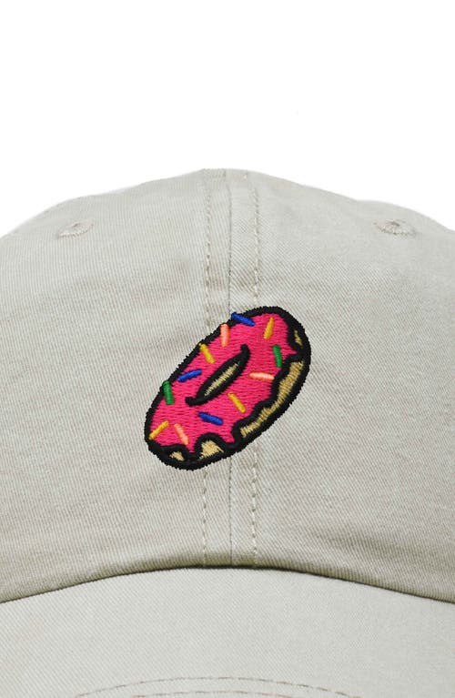 Dalix Donut Embroidered Adjustable Cap In Washed Stone White
