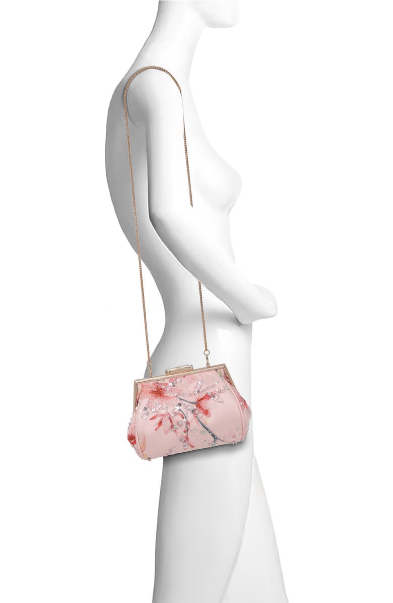 Jewel Badgley Mischka Flora Floral Embroidered and Sequin Signature Pouch Clutch, Alternate, color, Blush