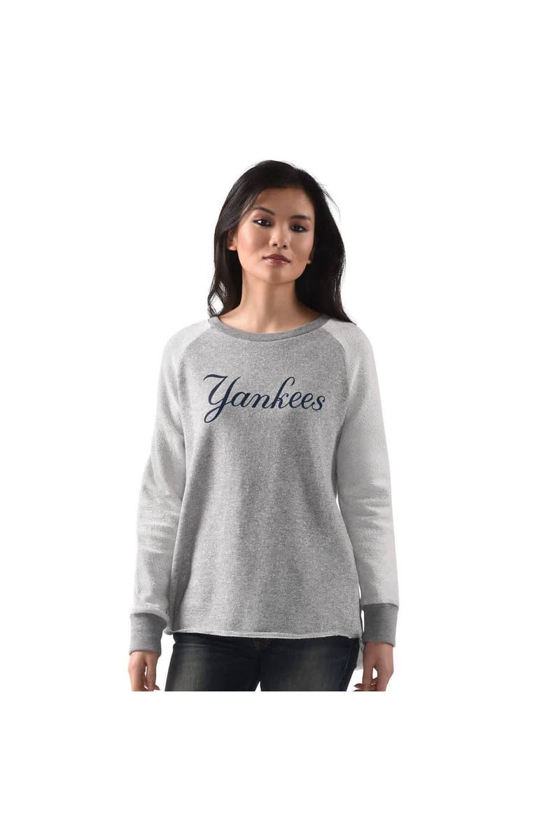 G-III 4HER BY CARL BANKS Women's G-III 4Her by Carl Banks  Heather Gray New York Yankees Gridiron Raglan Pullover Sweatshirt, Main, color, Heather Gray