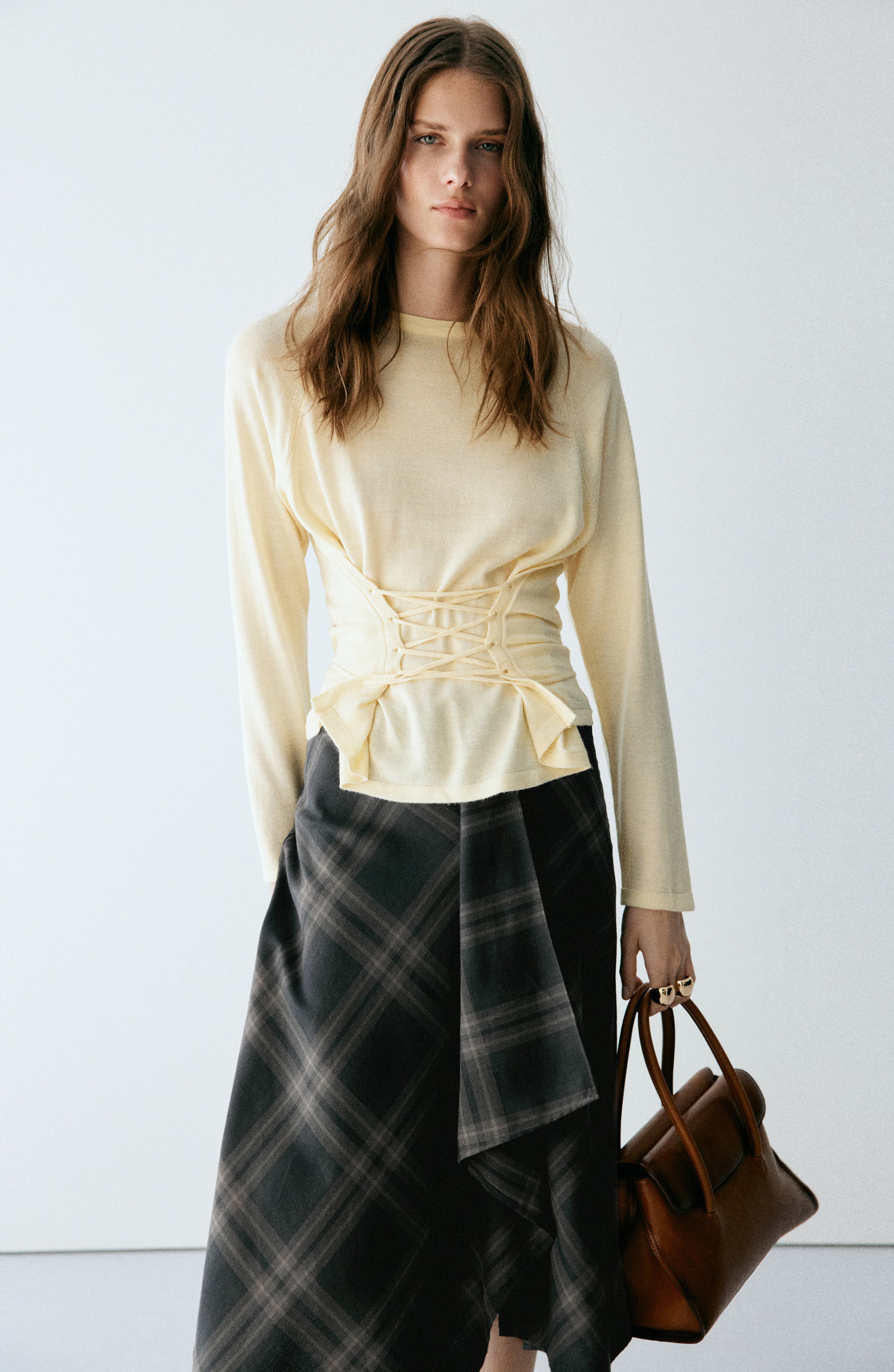 Asymmetric Check Print Midi Skirt thumbnail 6