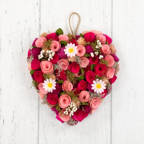 Northlight Mixed Floral And Berries Artificial Valentine's Day Heart Wreath In Red