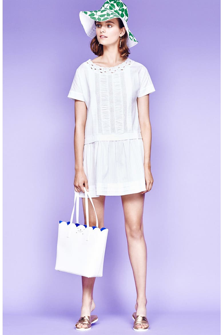 pleated drop waist dress, Alternate, color, FRESH WHITE