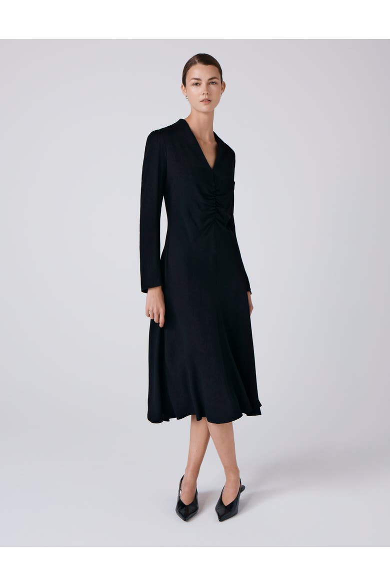 Cecelia Crepe V Neck Midi Dress, Alternate, color, Black