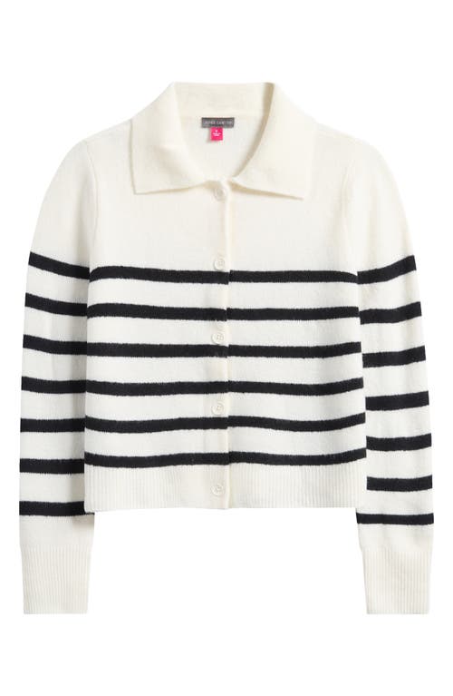 Shop Vince Camuto Stripe Collar Cardigan In Antique White