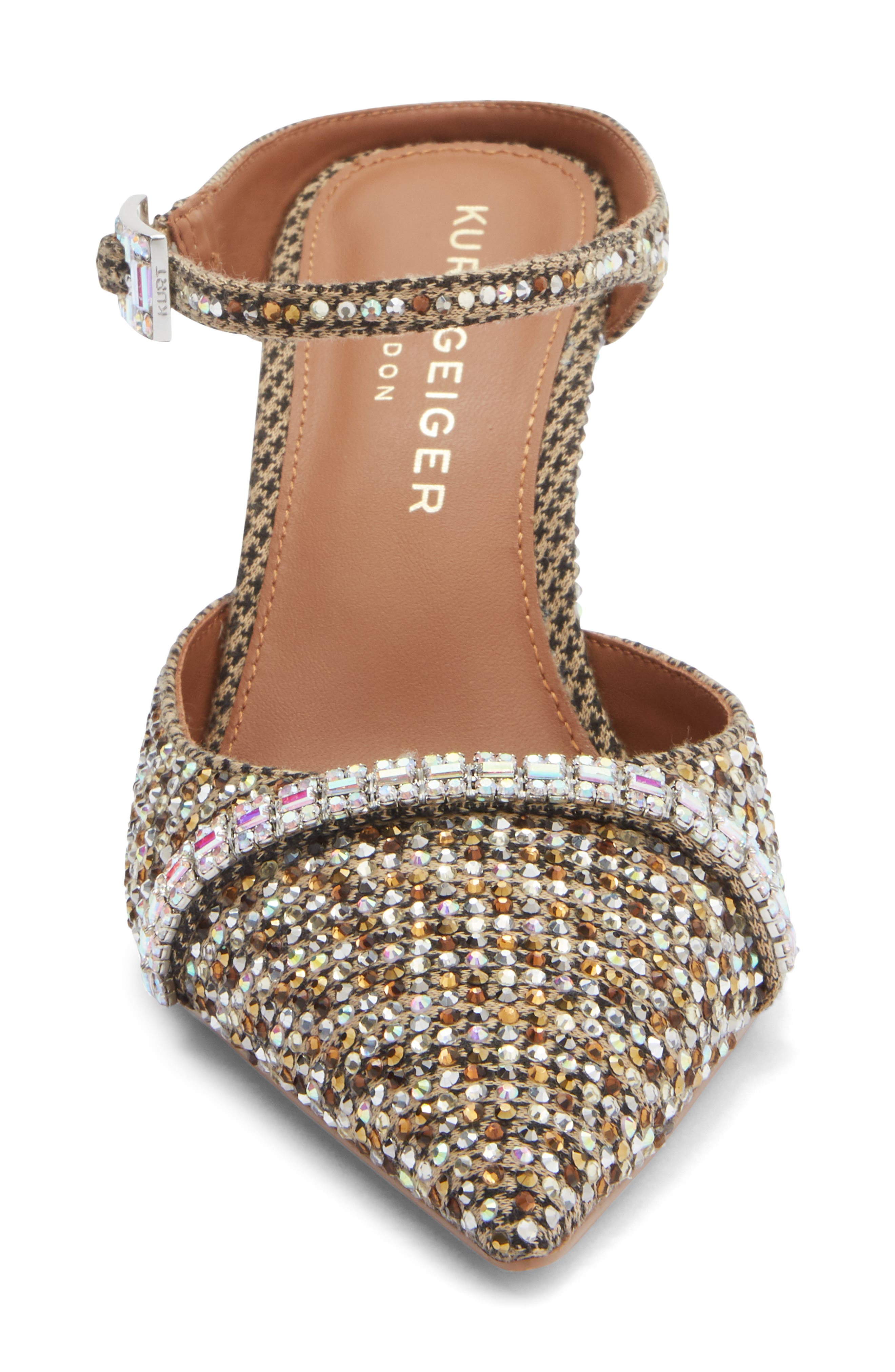 Kurt Geiger London Embellished Pointed Toe Ankle Strap Pump, Alternate, color, Beige