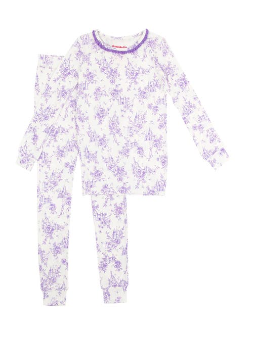 Rufflebutts Softsnooze Girls Ruffle Long Sleeve Pajama Set In Purple