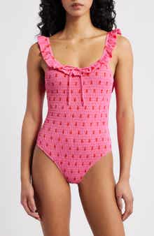 Damson Madder Cheyenne Smocked Ruffle One-Piece Swimsuit