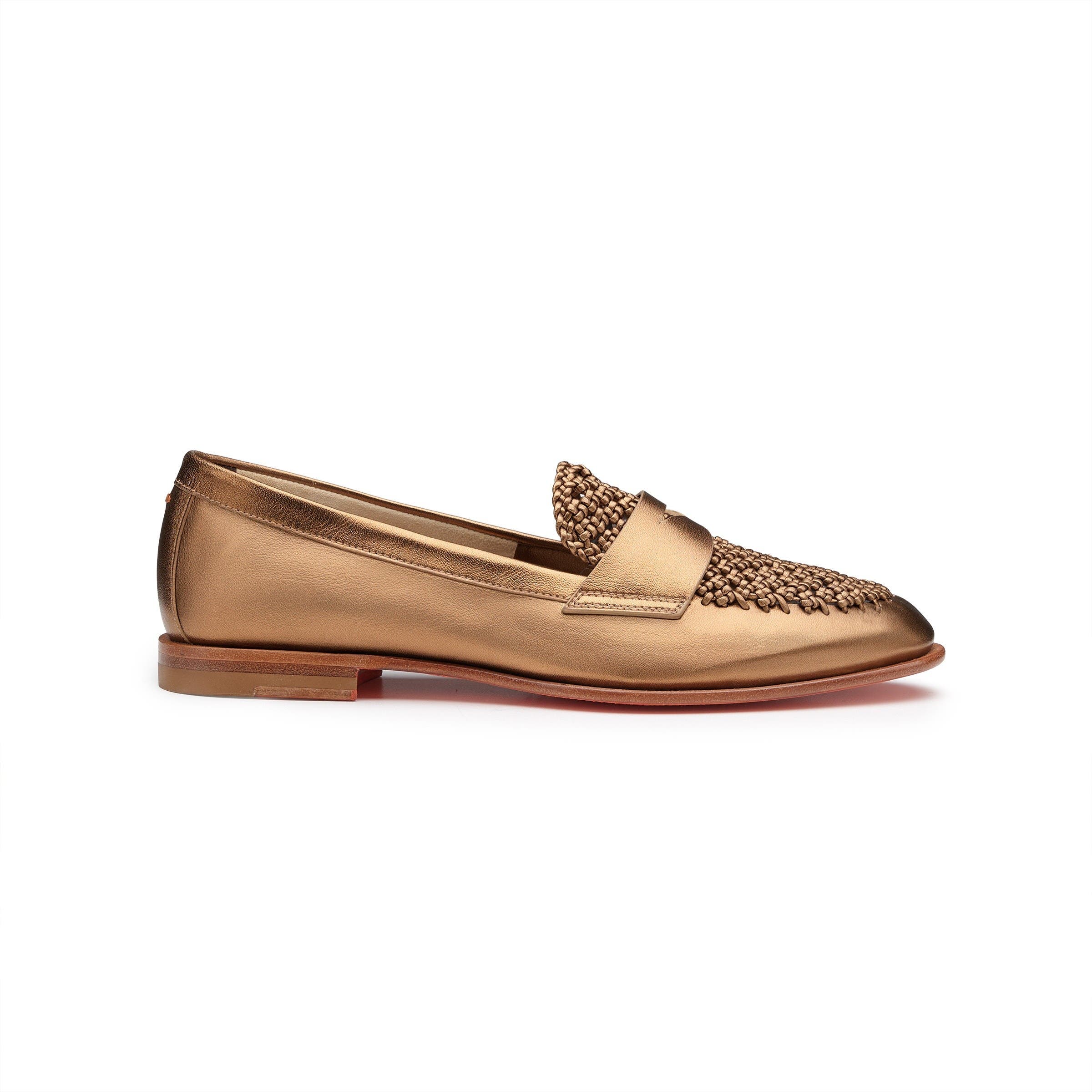 Santoni Women's Laminated Leather Penny Loafer, Alternate, color, Gold