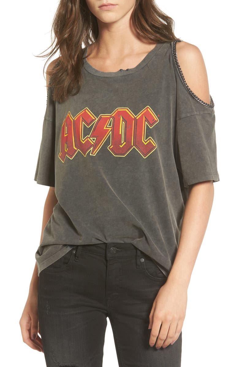 Topshop AC/DC Graphic Cold Shoulder Tee, Main, color, 