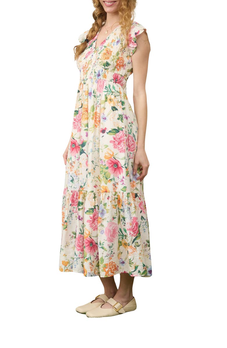 AUGUST SKY Smocked Midi Dress, Alternate, color, Cream Multi