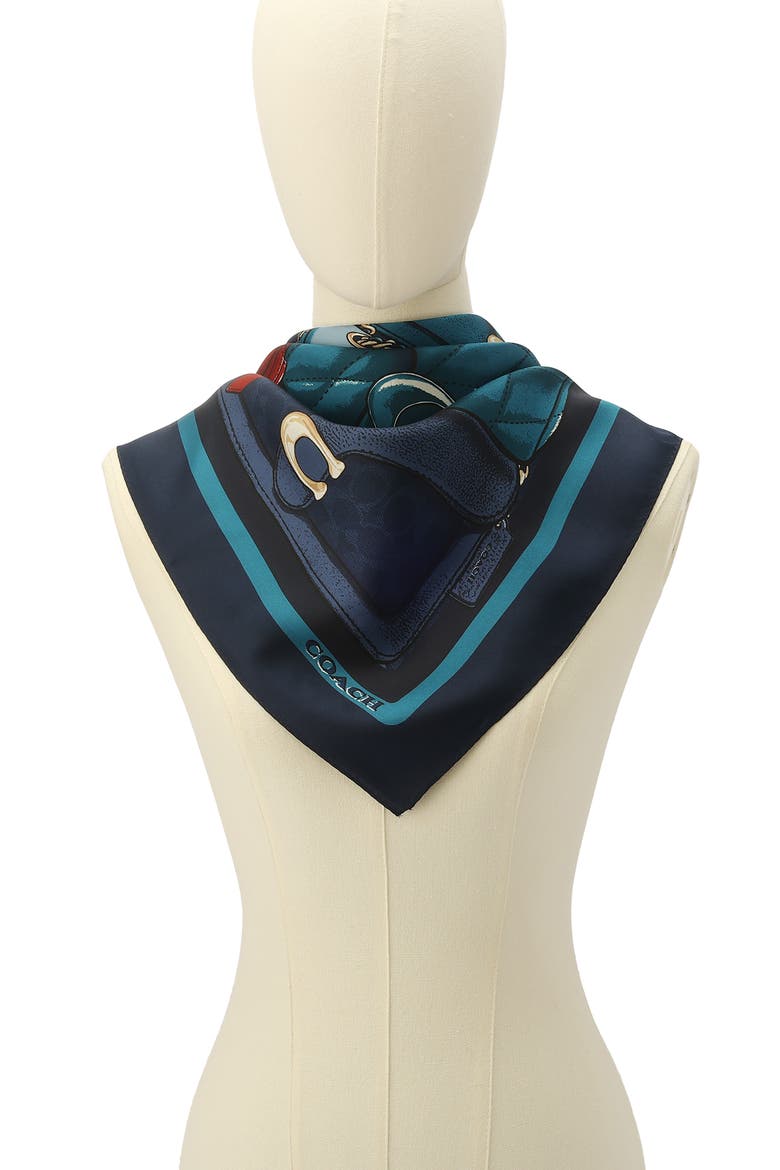 Stacked Tabby Print Silk Square Scarf, Alternate, color, NAVY MULTI