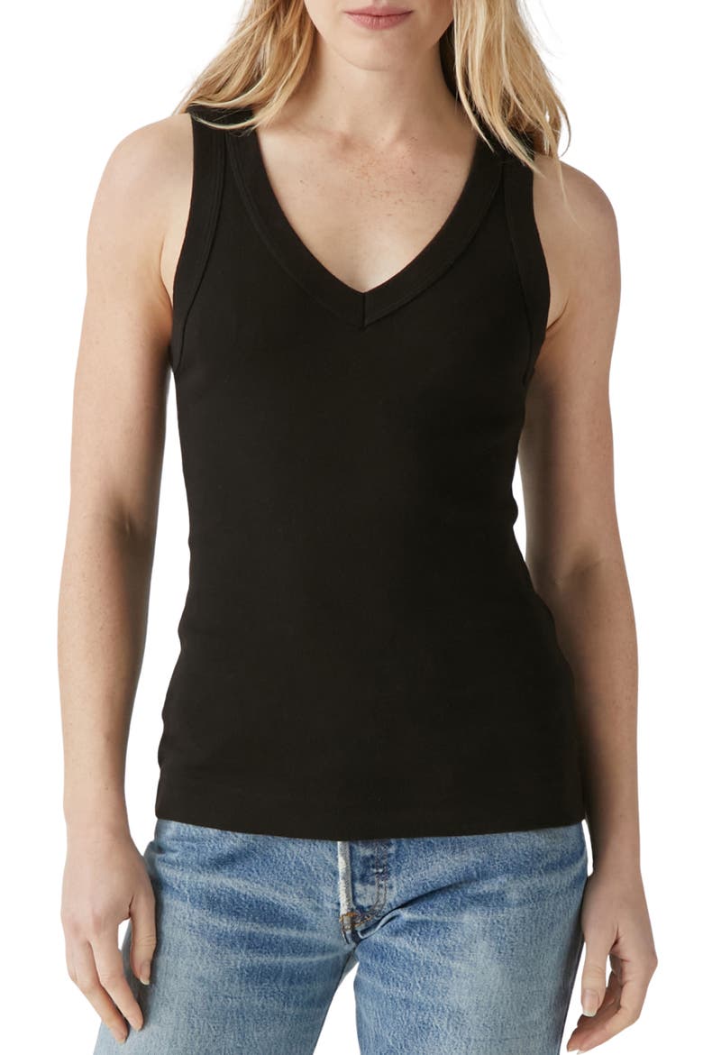 Maya Cotton V-Neck Tank, Main, color, BLACK
