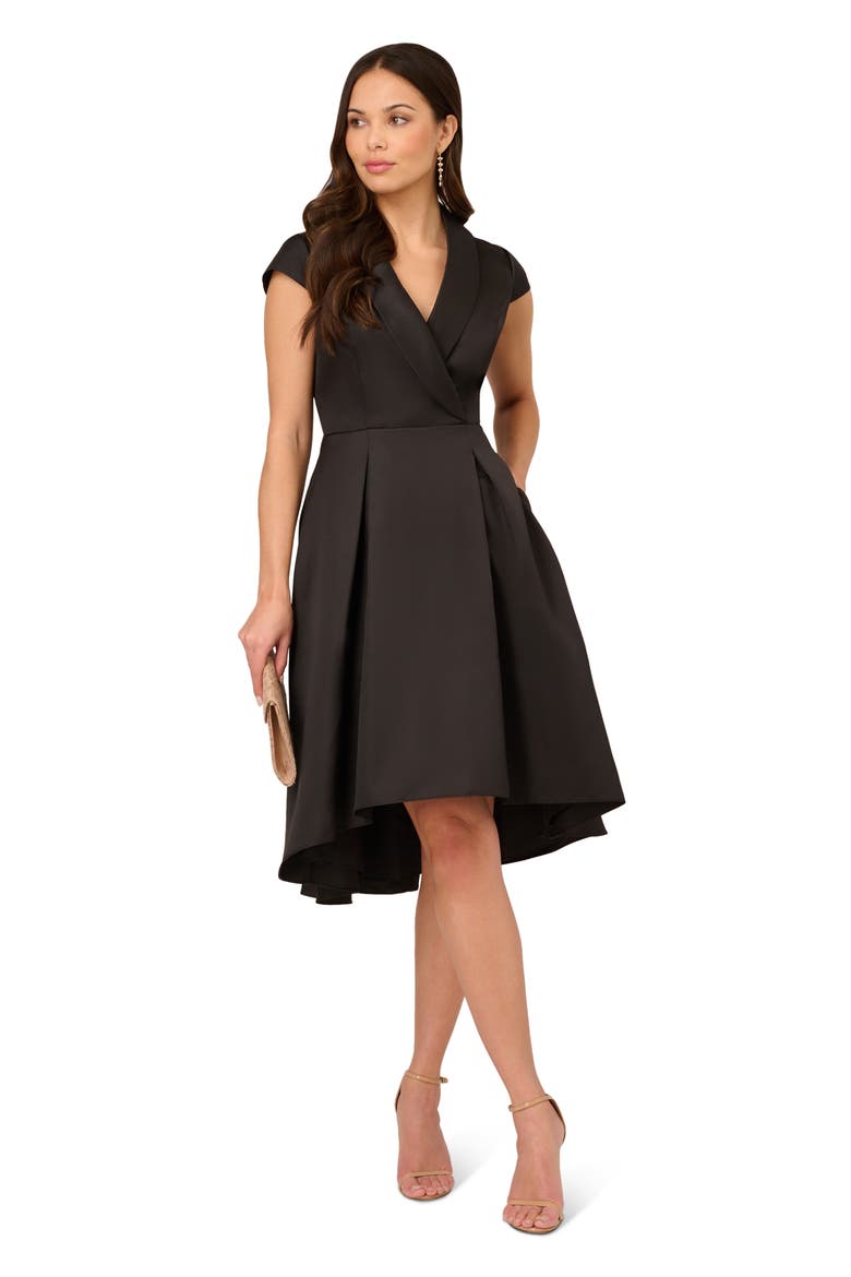 Box Pleat High-Low Mikado Dress, Alternate, color, BLACK